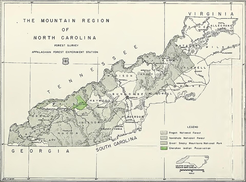 Map of the mountain region of North Carolina, 1941