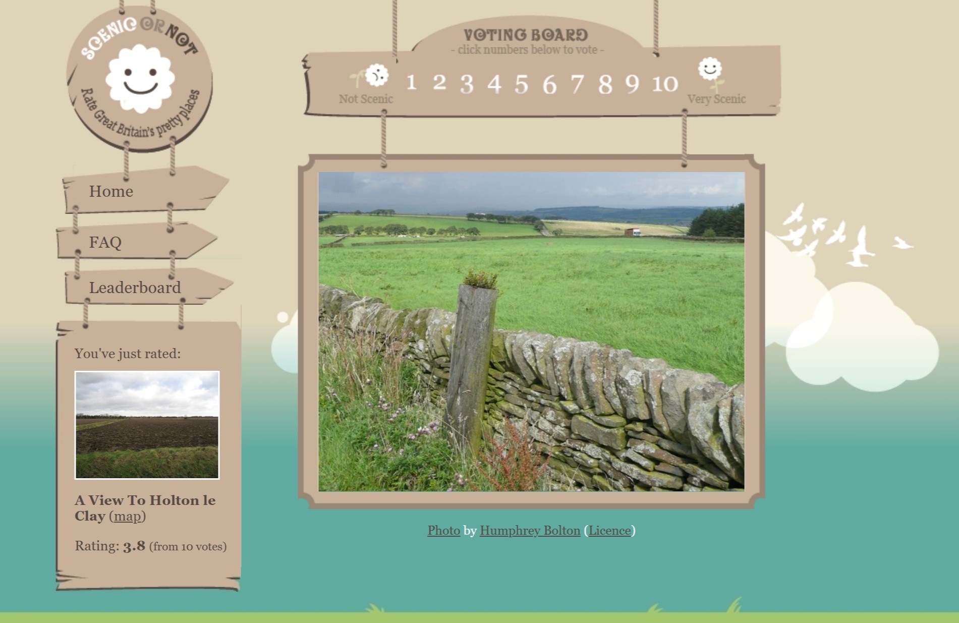The Scenic-Or-Not website, showing a photograph of a place in Britain with a slider to rate how scenic it is.
